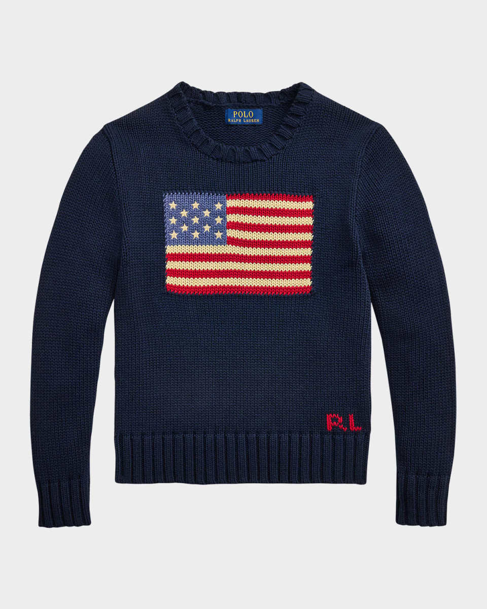 Boy's Flag Intarsia Knit Sweater, Size S-
